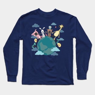 group animals holding hands on earth Long Sleeve T-Shirt